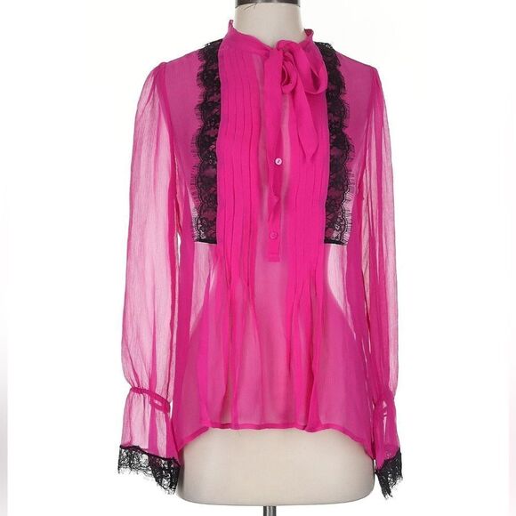 The Kooples Fuchsia and black Silk Lace Blouse, Small, New - Picture 1 of 6